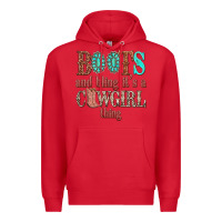 Red boots and bling its a cowgirl thing Premium Hoodie - texasbilliewilder