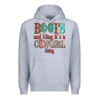 Heather Grey boots and bling its a cowgirl thing Premium Hoodie - texasbilliewilder