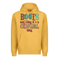 Mustard boots and bling its a cowgirl thing Premium Hoodie - texasbilliewilder
