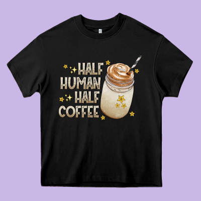 Half Human Half Coffee Heavy Core Tee Designed By Cowhidedigitalart