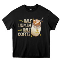 Black Half Human Half Coffee Heavy Core Tee - CowhideDigitalArt
