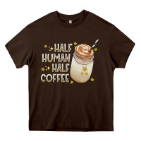 Chocolate Brown Half Human Half Coffee Heavy Core Tee - CowhideDigitalArt