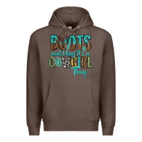 Coffee boots and bling its a cowgirl thing Premium Hoodie - texasbilliewilder