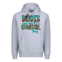Heather Grey boots and bling its a cowgirl thing Premium Hoodie - texasbilliewilder