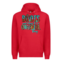 Red boots and bling its a cowgirl thing Premium Hoodie - texasbilliewilder