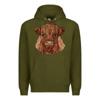Army Green highland cow Premium Hoodie - RanaPortraitStore