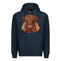 Navy highland cow Premium Hoodie - RanaPortraitStore