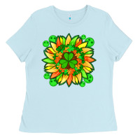 Sunflower With St Patricks Smiley Face And Shamrock With Glitter Ladies Tee | Teevron