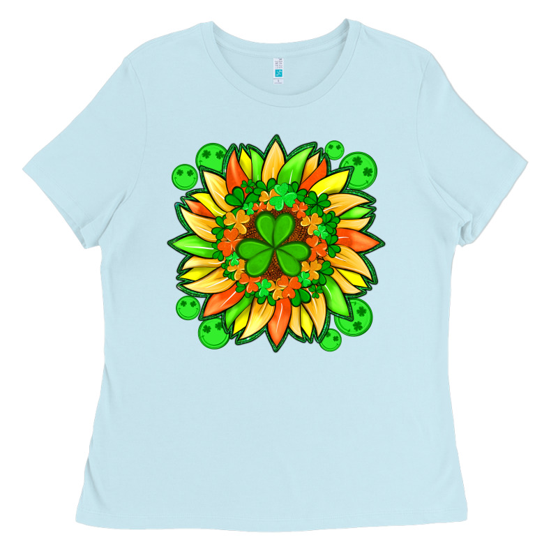 Sunflower With St Patricks Smiley Face And Shamrock With Glitter Ladies Tee by Artiststas | Teevron