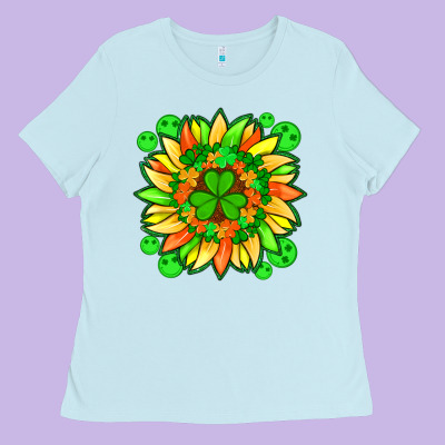 Sunflower With St Patricks Smiley Face And Shamrock With Glitter Ladies Tee Designed By Artiststas