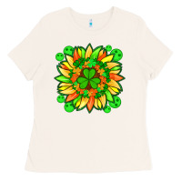 Bone sunflower with st patricks smiley face and shamrock with glitter Ladies Tee - Artiststas