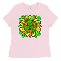 Bubblegum Pink sunflower with st patricks smiley face and shamrock with glitter Ladies Tee - Artiststas