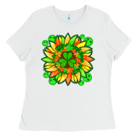White sunflower with st patricks smiley face and shamrock with glitter Ladies Tee - Artiststas