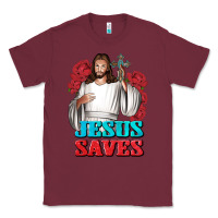 Burgundy Jesus Saves Classic Tee - BundleAndBundleShop