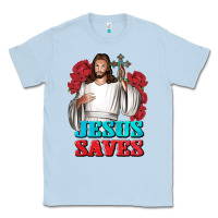 Dusty Blue Jesus Saves Classic Tee - BundleAndBundleShop