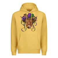 Antique Gold highland cow with mardi gras hat Premium Hoodie - RanaPortraitStore