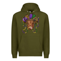Army Green highland cow with mardi gras hat Premium Hoodie - RanaPortraitStore