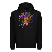 Black highland cow with mardi gras hat Premium Hoodie - RanaPortraitStore