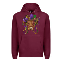 Burgundy highland cow with mardi gras hat Premium Hoodie - RanaPortraitStore