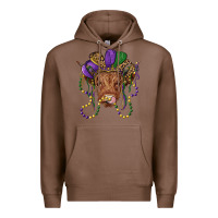 Chestnut highland cow with mardi gras hat Premium Hoodie - RanaPortraitStore