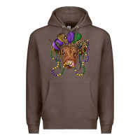 Coffee highland cow with mardi gras hat Premium Hoodie - RanaPortraitStore