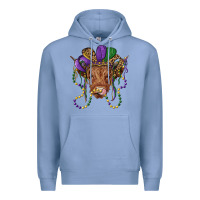 Colony Blue highland cow with mardi gras hat Premium Hoodie - RanaPortraitStore