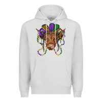 Dove Grey highland cow with mardi gras hat Premium Hoodie - RanaPortraitStore
