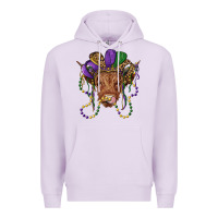 Lilac highland cow with mardi gras hat Premium Hoodie - RanaPortraitStore