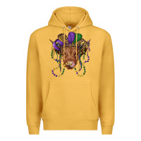 Mustard highland cow with mardi gras hat Premium Hoodie - RanaPortraitStore
