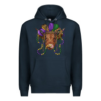 Navy highland cow with mardi gras hat Premium Hoodie - RanaPortraitStore