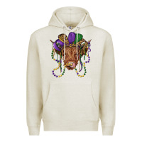Oatmeal Heather highland cow with mardi gras hat Premium Hoodie - RanaPortraitStore