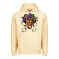 Pina Colada highland cow with mardi gras hat Premium Hoodie - RanaPortraitStore
