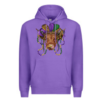 Purple highland cow with mardi gras hat Premium Hoodie - RanaPortraitStore