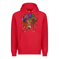 Red highland cow with mardi gras hat Premium Hoodie - RanaPortraitStore