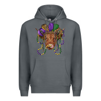 Rock highland cow with mardi gras hat Premium Hoodie - RanaPortraitStore