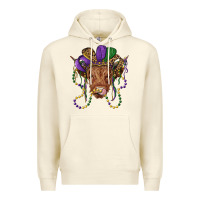 Sandshell highland cow with mardi gras hat Premium Hoodie - RanaPortraitStore