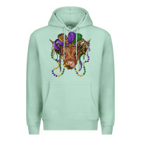 Seafoam highland cow with mardi gras hat Premium Hoodie - RanaPortraitStore