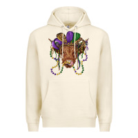 Tofu highland cow with mardi gras hat Premium Hoodie - RanaPortraitStore