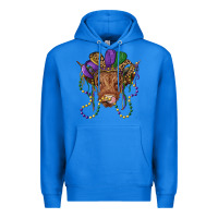 True Royal highland cow with mardi gras hat Premium Hoodie - RanaPortraitStore