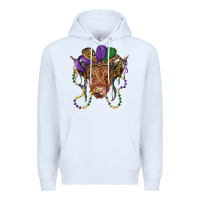 White highland cow with mardi gras hat Premium Hoodie - RanaPortraitStore