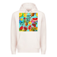 Pale Pink fruits tie dye seamless pattern Premium Hoodie - Zillion Design Studio