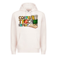 Pale Pink coffee teach repeat Premium Hoodie - texasbilliewilder