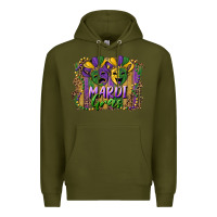 Army Green mardi gras mask with leopard background Premium Hoodie - RanaPortraitStore