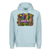 Blue Mist mardi gras mask with leopard background Premium Hoodie - RanaPortraitStore