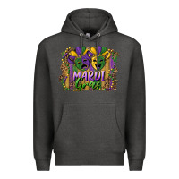Charcoal Heather mardi gras mask with leopard background Premium Hoodie - RanaPortraitStore