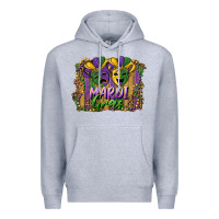 Heather Grey mardi gras mask with leopard background Premium Hoodie - RanaPortraitStore