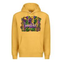 Mustard mardi gras mask with leopard background Premium Hoodie - RanaPortraitStore