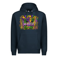 Navy mardi gras mask with leopard background Premium Hoodie - RanaPortraitStore
