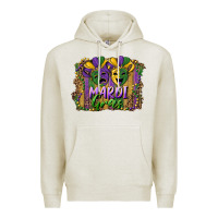 Oatmeal Heather mardi gras mask with leopard background Premium Hoodie - RanaPortraitStore