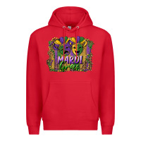 Red mardi gras mask with leopard background Premium Hoodie - RanaPortraitStore